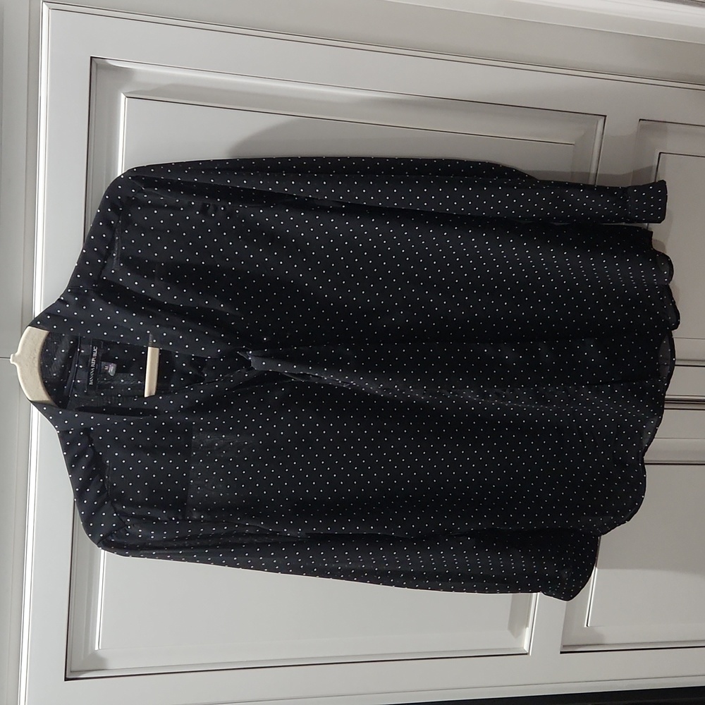 Banana Republic Black with White Dots  Long Sleeve Tie Neck Blouse Medium